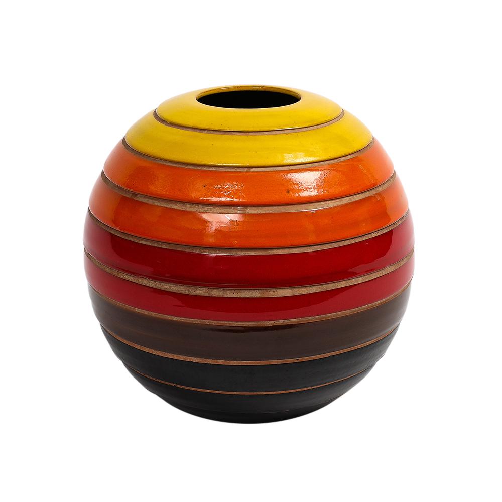 Bitossi Ball Vase, Céramique, Rayures, Jaune, Orange, Rouge, Noir, Signé en vente 2