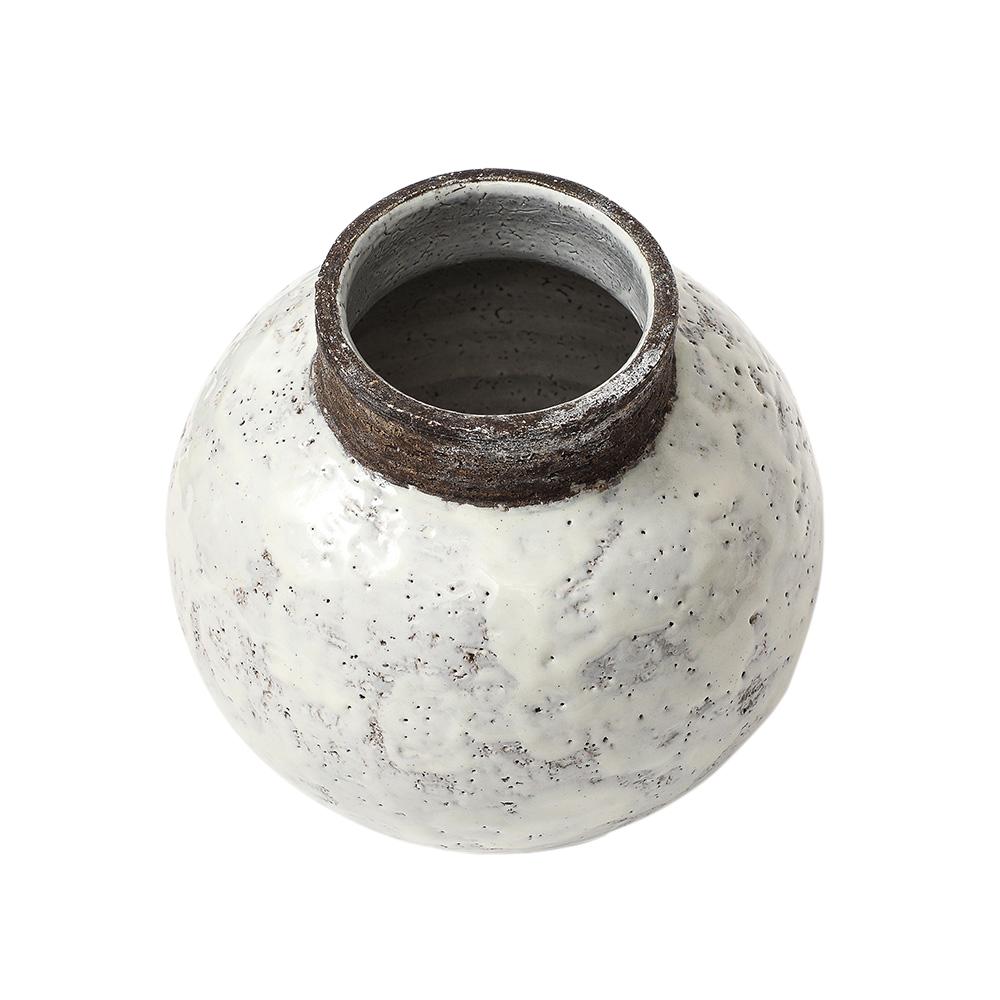 Aldo Londi Bitossi Ball Vase, Keramik, weiß, braun, signiert im Angebot 3