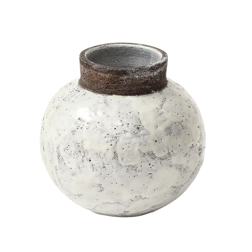 Aldo Londi Bitossi Ball Vase, Keramik, weiß, braun, signiert (Moderne der Mitte des Jahrhunderts) im Angebot