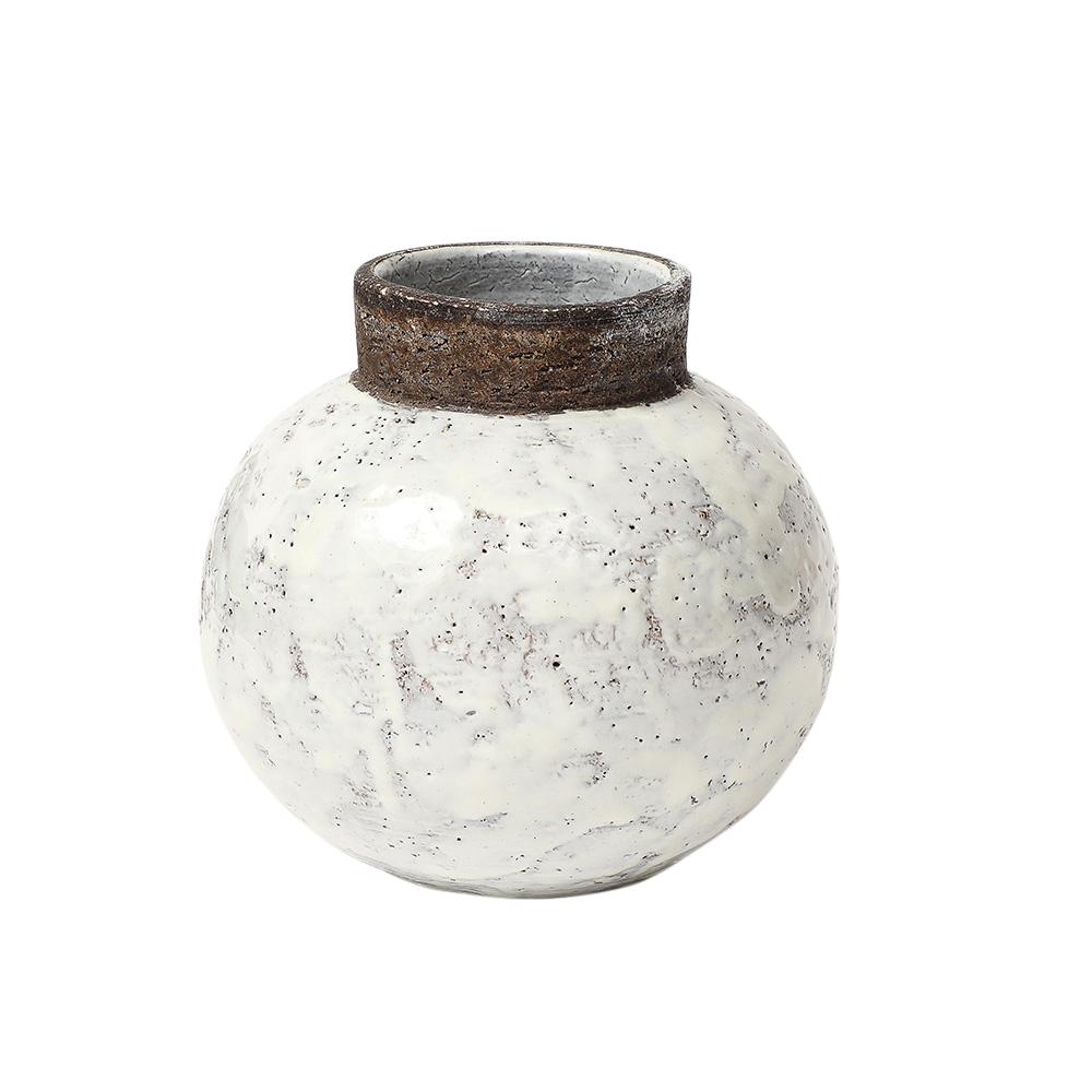 Aldo Londi Bitossi Ball Vase, Keramik, weiß, braun, signiert (Italienisch) im Angebot