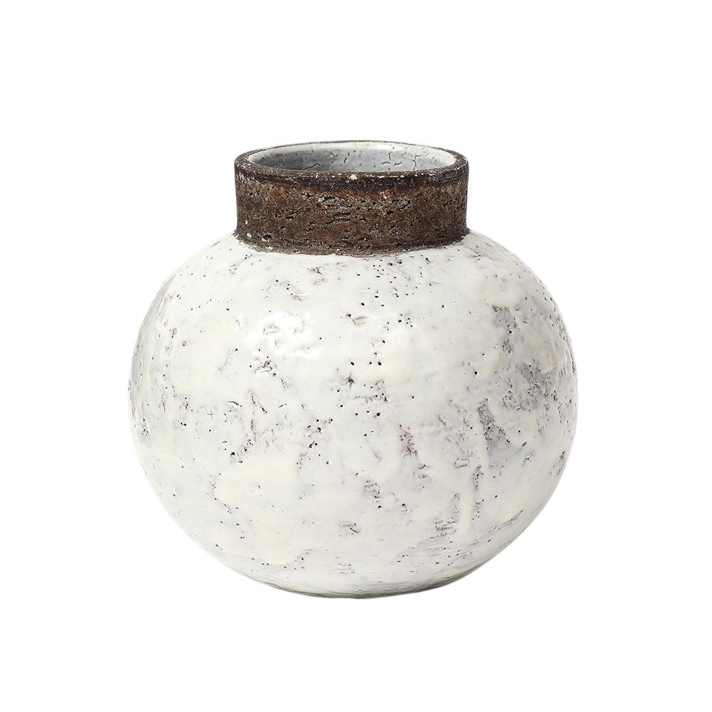 Aldo Londi Bitossi Ball Vase, Keramik, weiß, braun, signiert (Glasiert) im Angebot