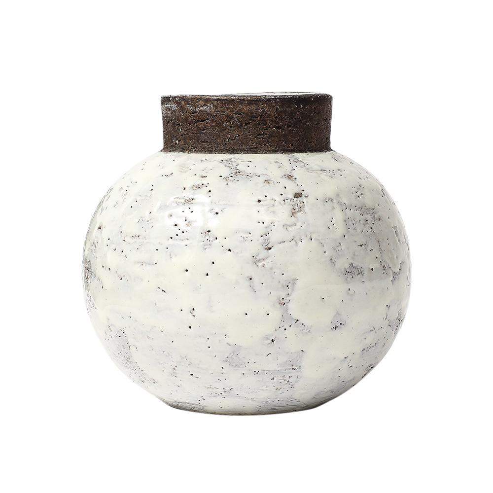 Aldo Londi Bitossi Ball Vase, Keramik, weiß, braun, signiert im Zustand „Gut“ im Angebot in New York, NY