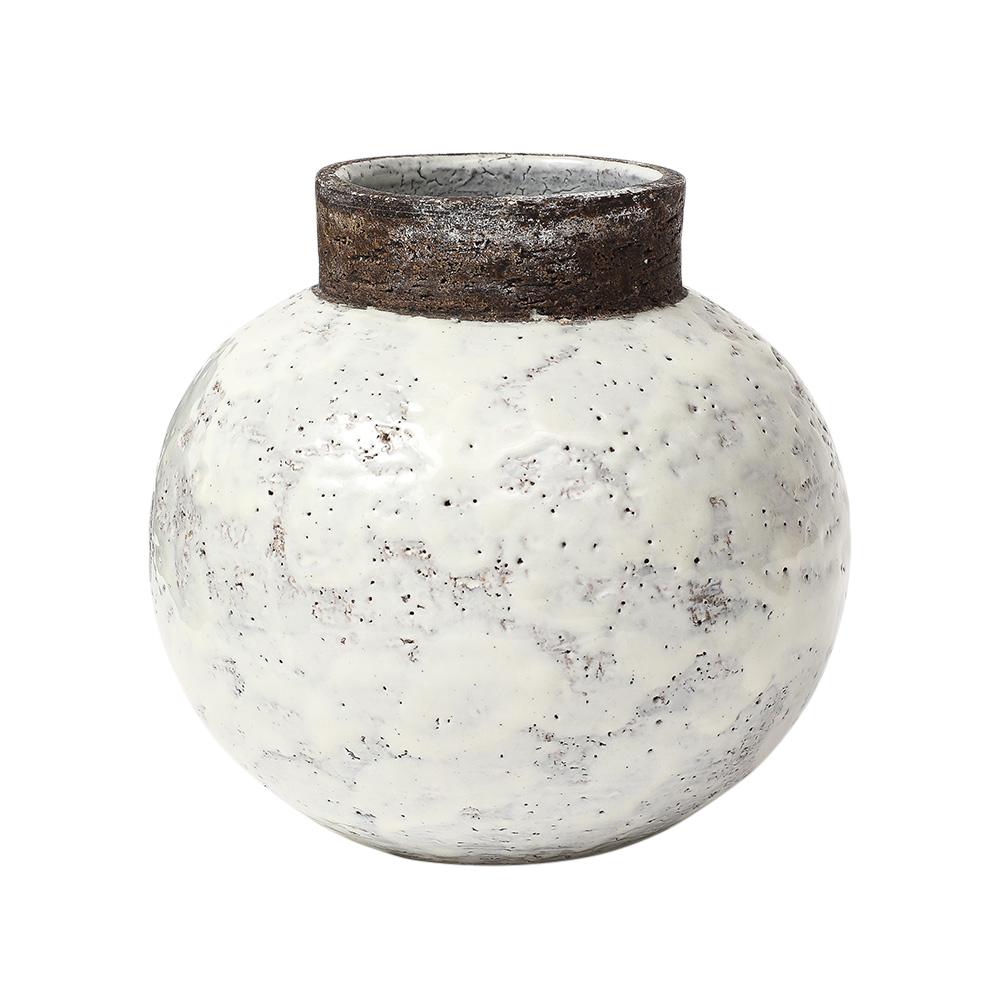 Aldo Londi Bitossi Ball Vase, Keramik, weiß, braun, signiert im Angebot 1