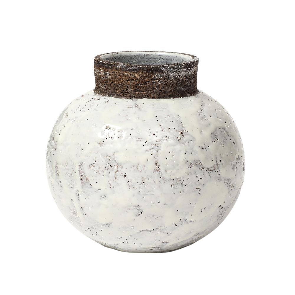 Aldo Londi Bitossi Ball Vase, Keramik, weiß, braun, signiert im Angebot 2