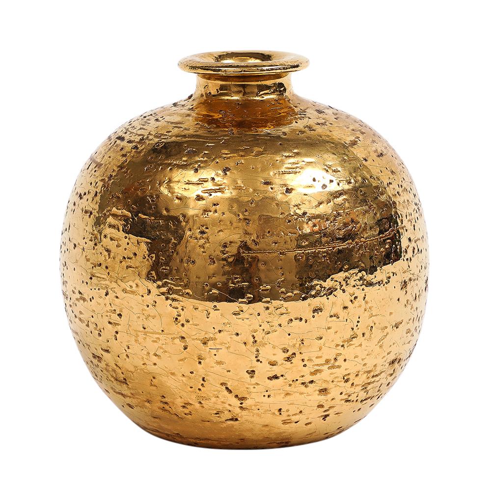 Mid-Century Modern Bitossi Ball Vase, Ceramic, Metallic Gold For Sale