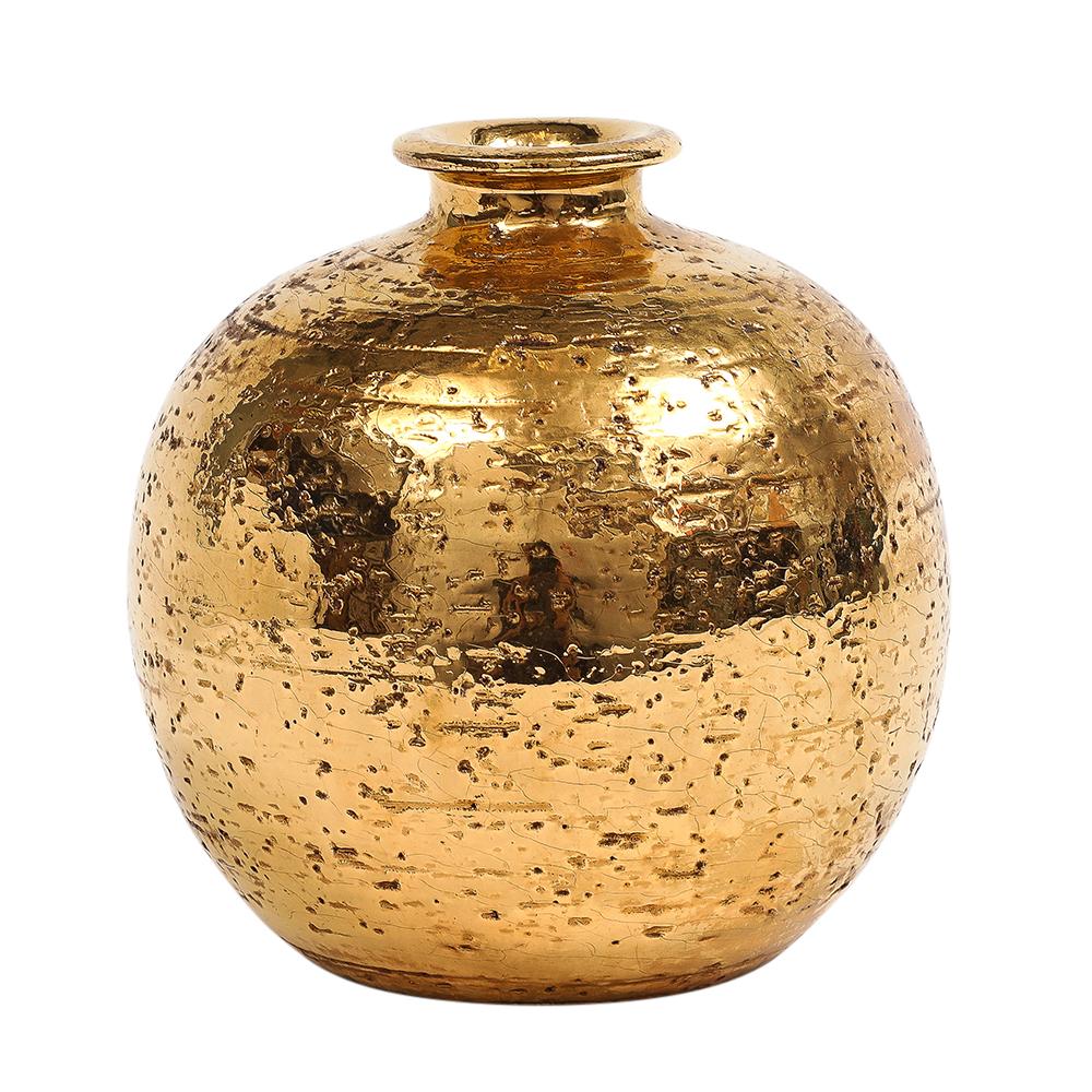 Italian Bitossi Ball Vase, Ceramic, Metallic Gold For Sale