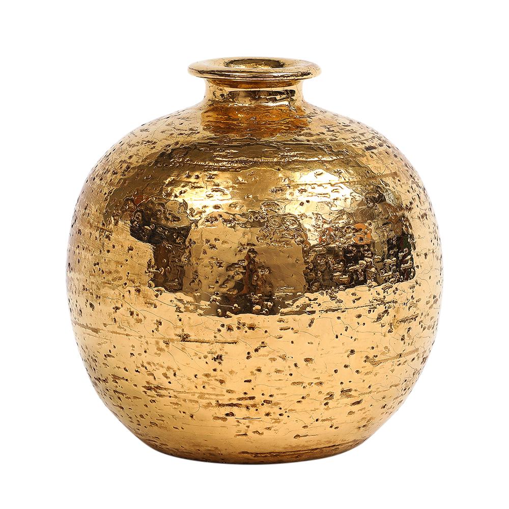 Glazed Bitossi Ball Vase, Ceramic, Metallic Gold For Sale