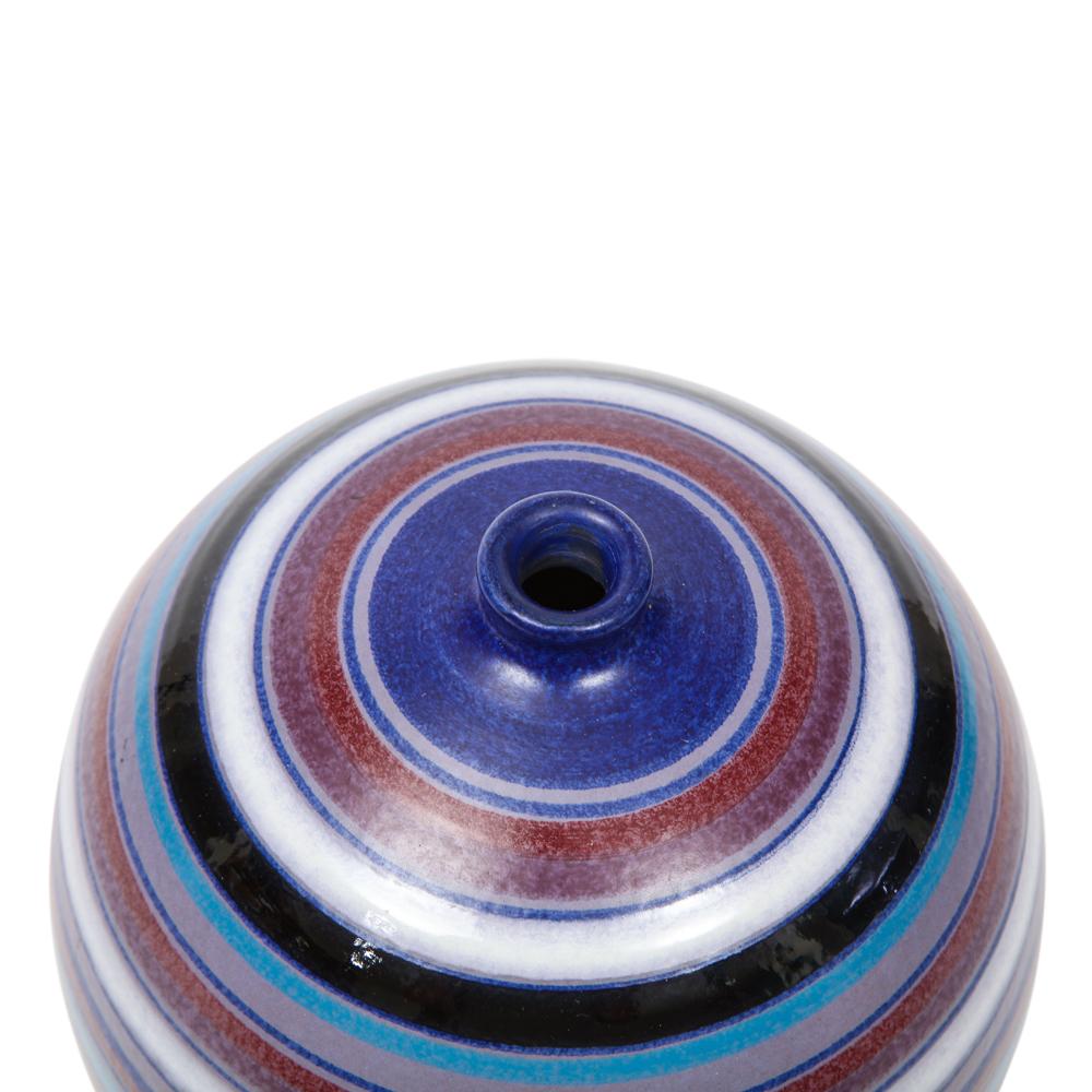 Vaso a sfera Bitossi, strisce, viola, blu, bianco, rosso, firmato in vendita 4