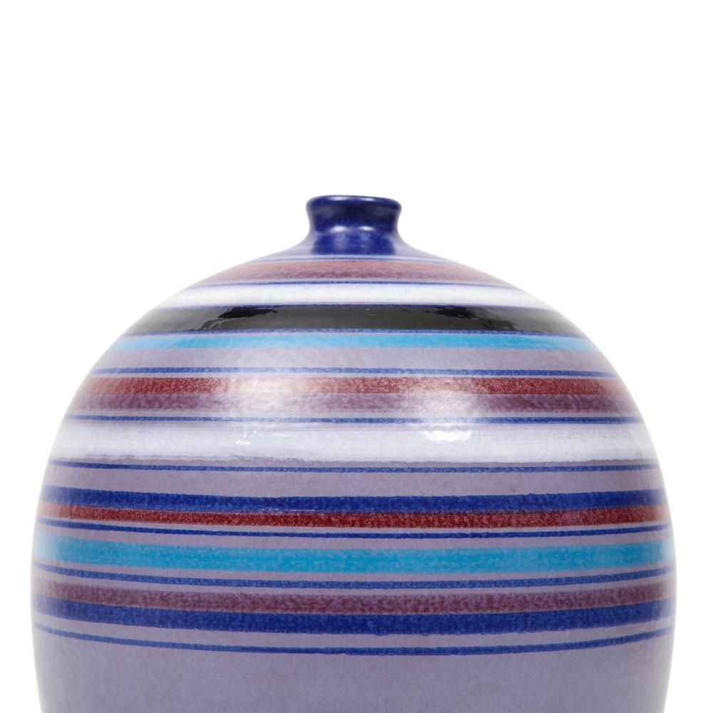 Bitossi Ball Vase, Stripes, Purple, Blue, White, Red, Signed For Sale 5
