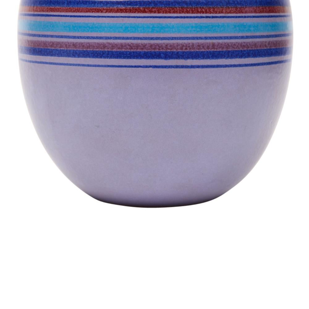 Vase boule Bitossi à rayures, violet, bleu, blanc, rouge, signé en vente 7