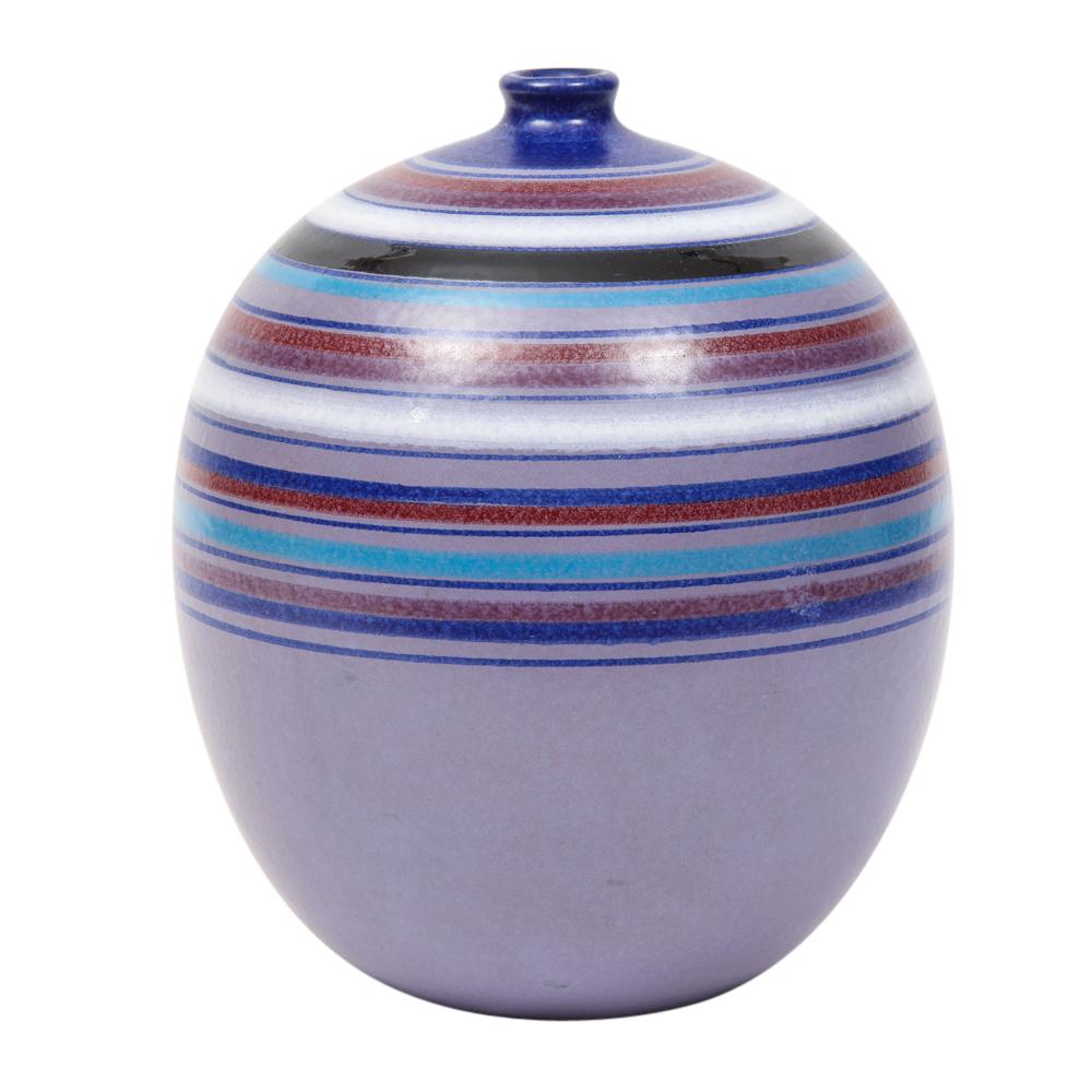 Italian Bitossi Ball Vase, Stripes, Purple, Blue, White, Red, Signed For Sale