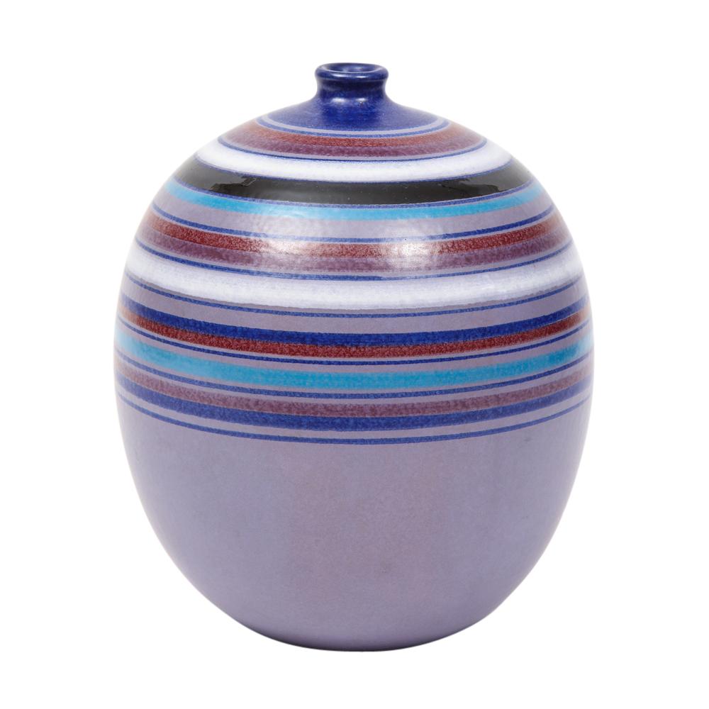Glazed Bitossi Ball Vase, Stripes, Purple, Blue, White, Red, Signed For Sale
