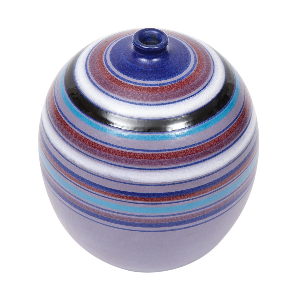 Ceramic Bitossi Ball Vase, Stripes, Purple, Blue, White, Red, Signed For Sale