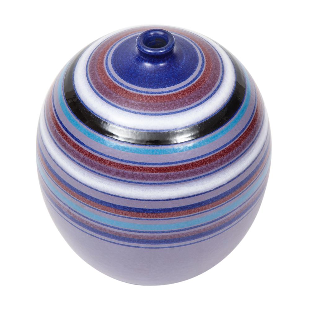 Bitossi Ball Vase, Stripes, Purple, Blue, White, Red, Signed For Sale 1