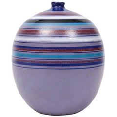 Bitossi Ball Vase, Stripes, Purple, Blue, White, Red, Signed