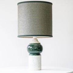 Bitossi Bergboms Lámpara de sobremesa de cerámica verde beige, pantalla a juego de R. Houben