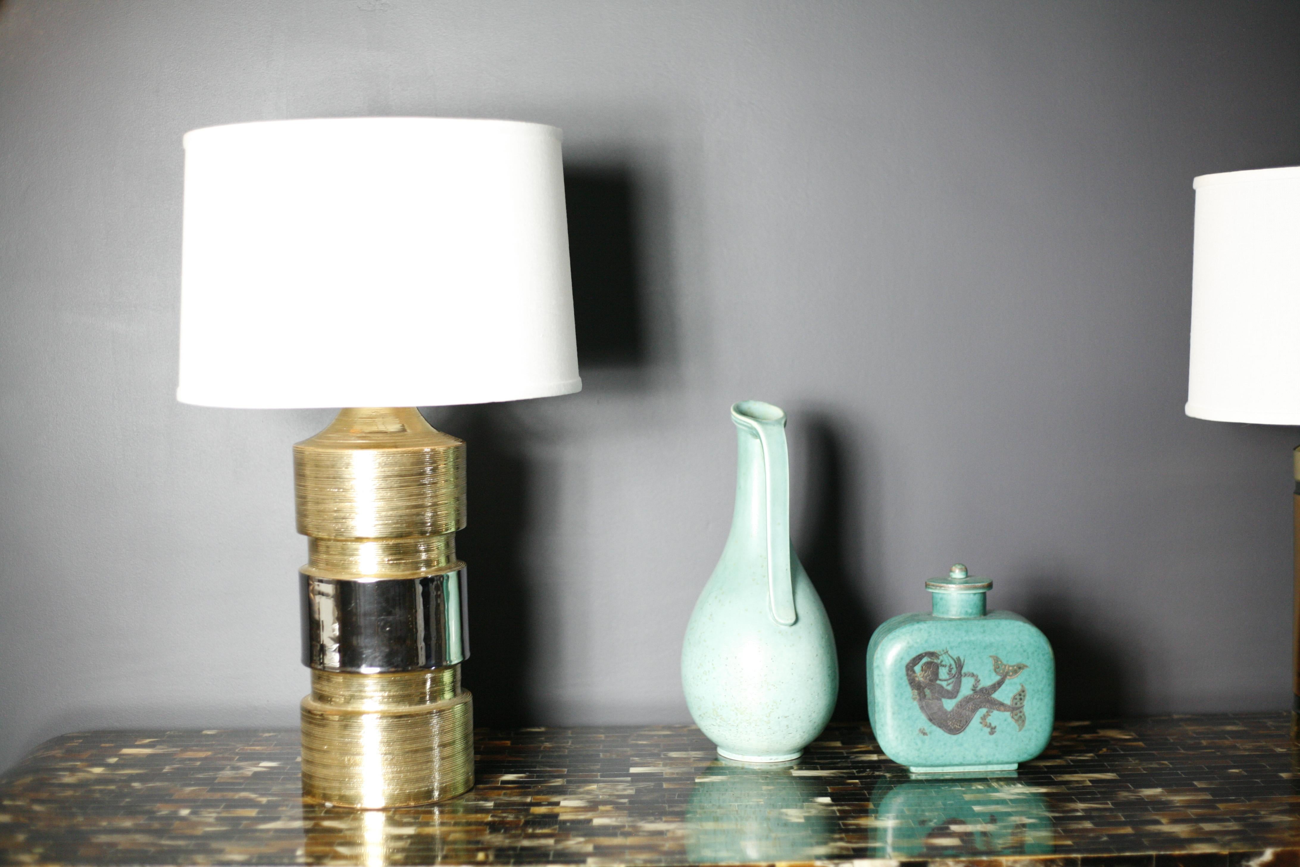 Mid-Century Modern Bitossi/Bergboms Lamp Gold and Silver Glaze, Italy, 1970 For Sale