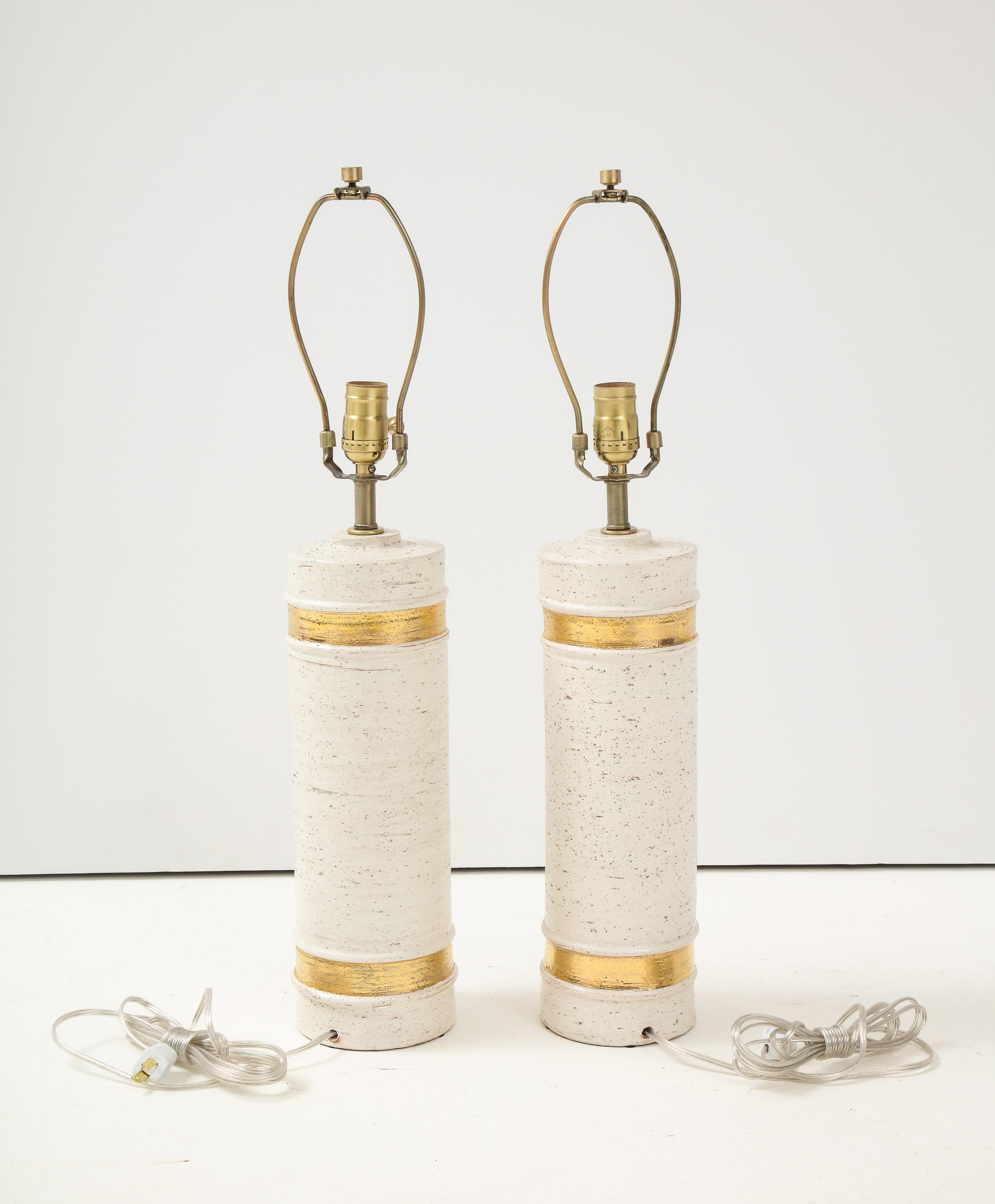 Scandinavian Modern BItossi Birch Tree Glazed Lamps with 22kt Bands For Sale