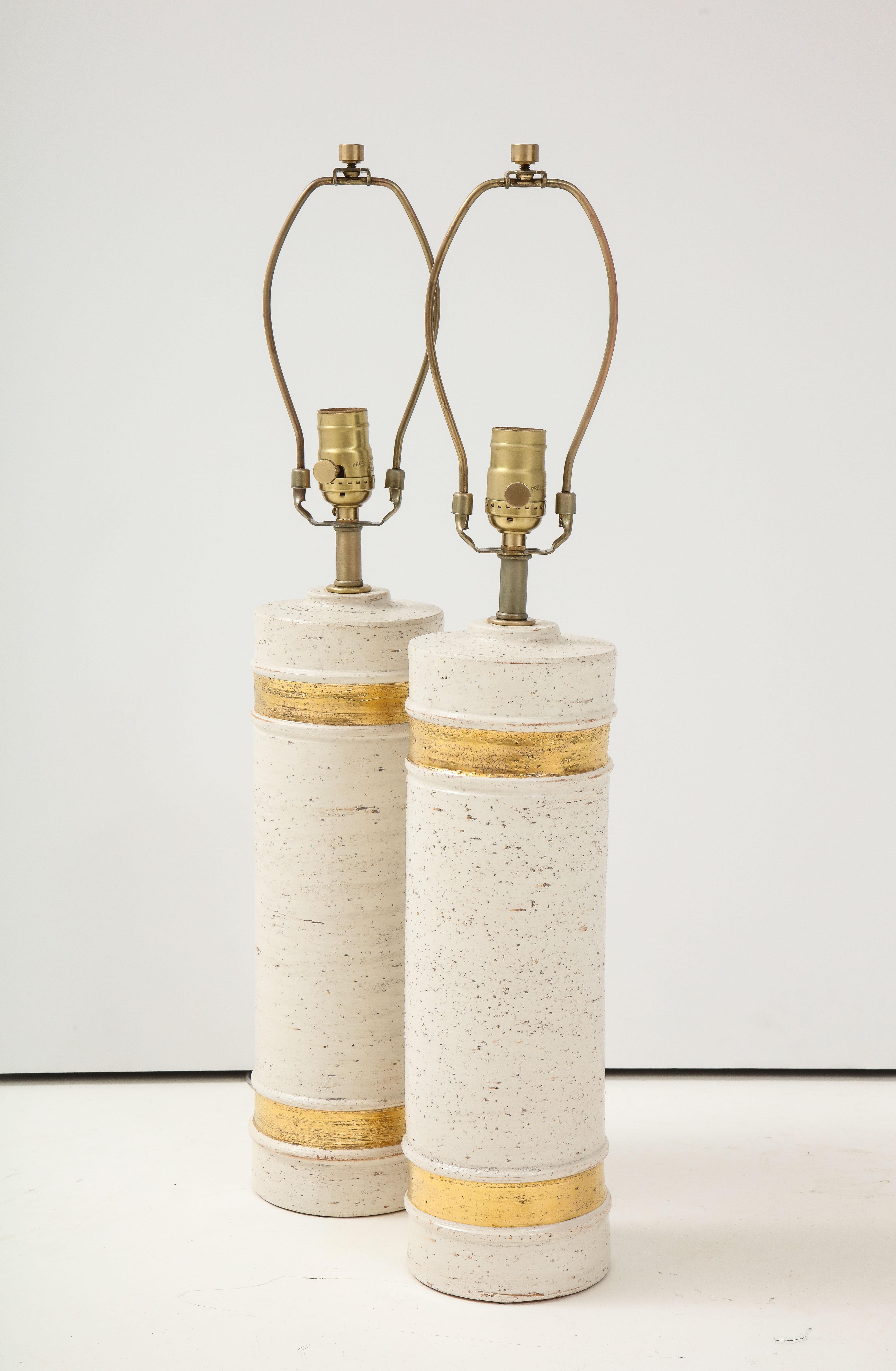 Italian BItossi Birch Tree Glazed Lamps with 22kt Bands For Sale