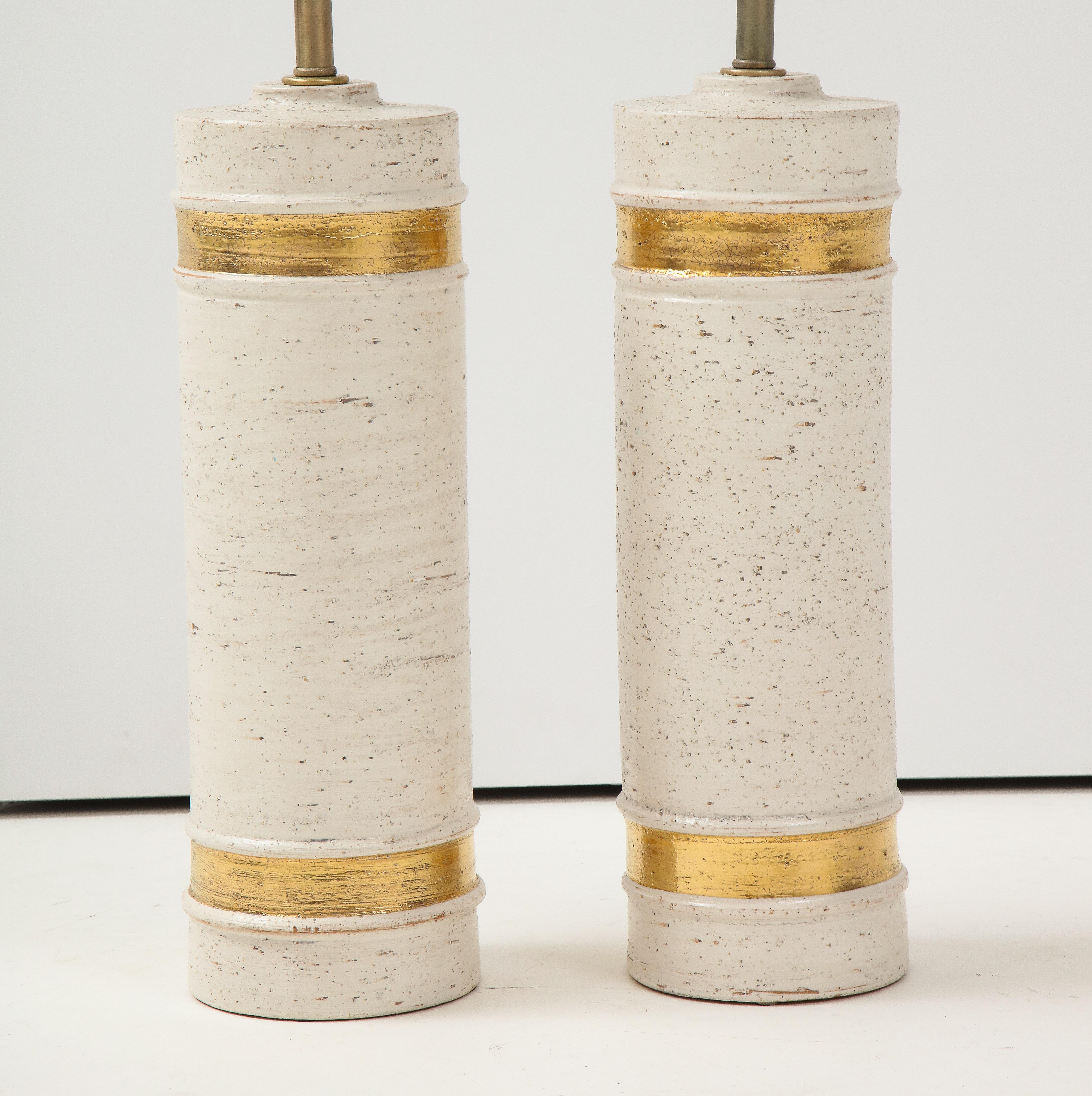 BItossi Birch Tree Glazed Lamps with 22kt Bands In Good Condition For Sale In New York, NY