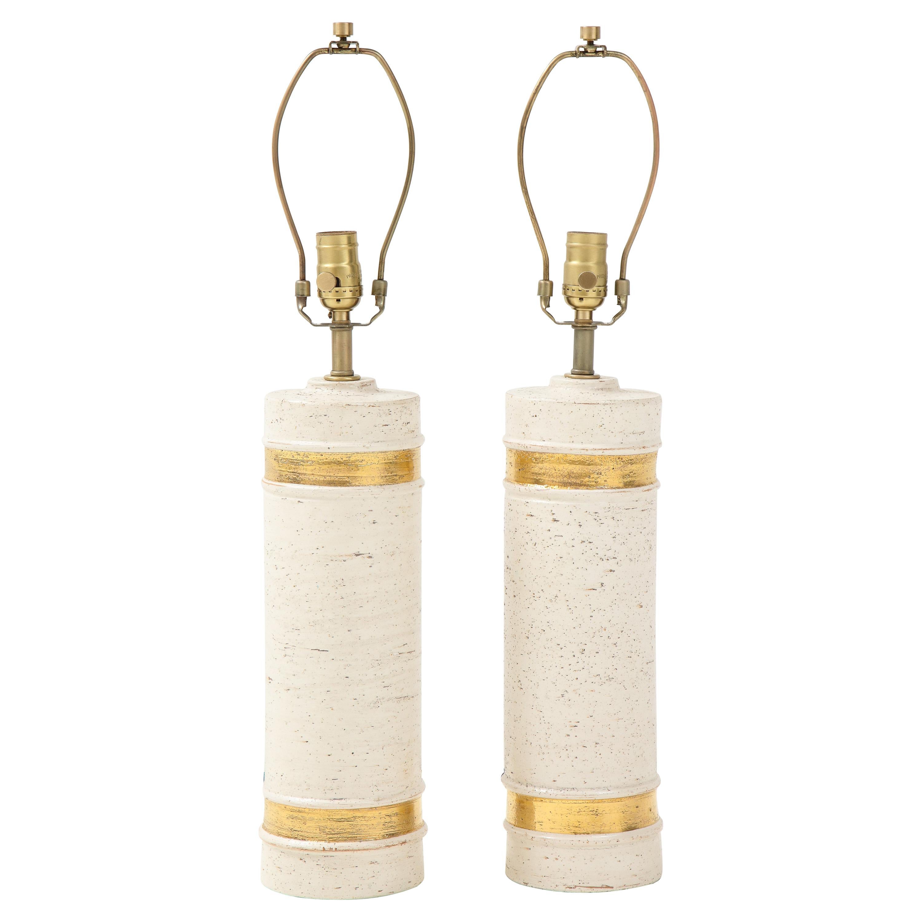 BItossi Birch Tree Glazed Lamps with 22kt Bands For Sale