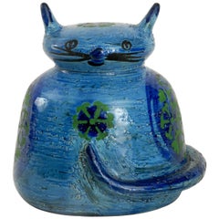 Bitossi Blue Cat Money Box, Acid Resist Deco to Sides Londi Italy, circa 1965