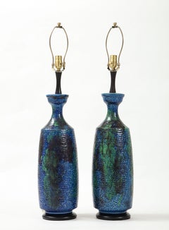 Bitossi Blue, Green, Black Ceramic Lamps
