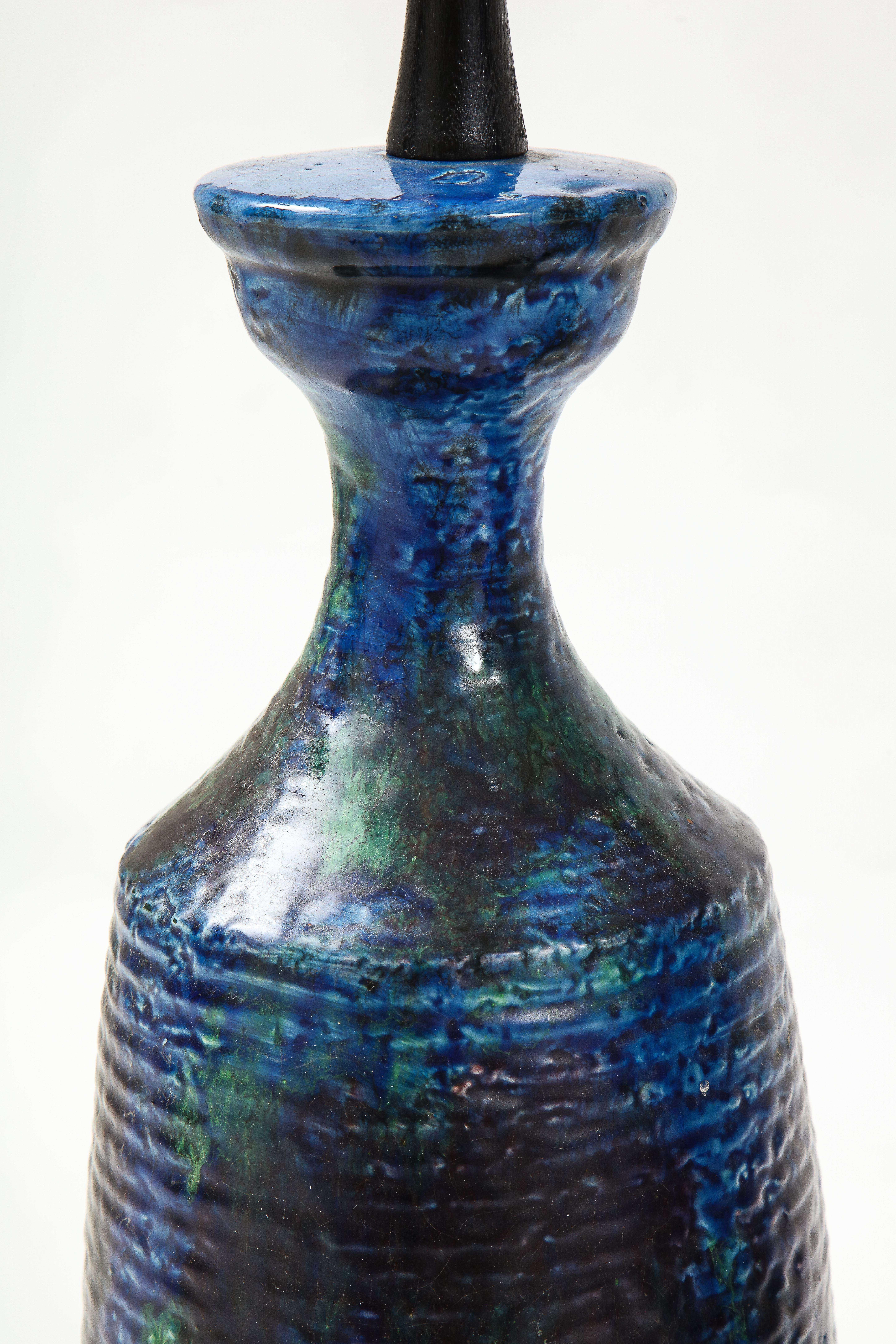 20th Century Bitossi Blue, Green, Black Ceramic Lamps For Sale