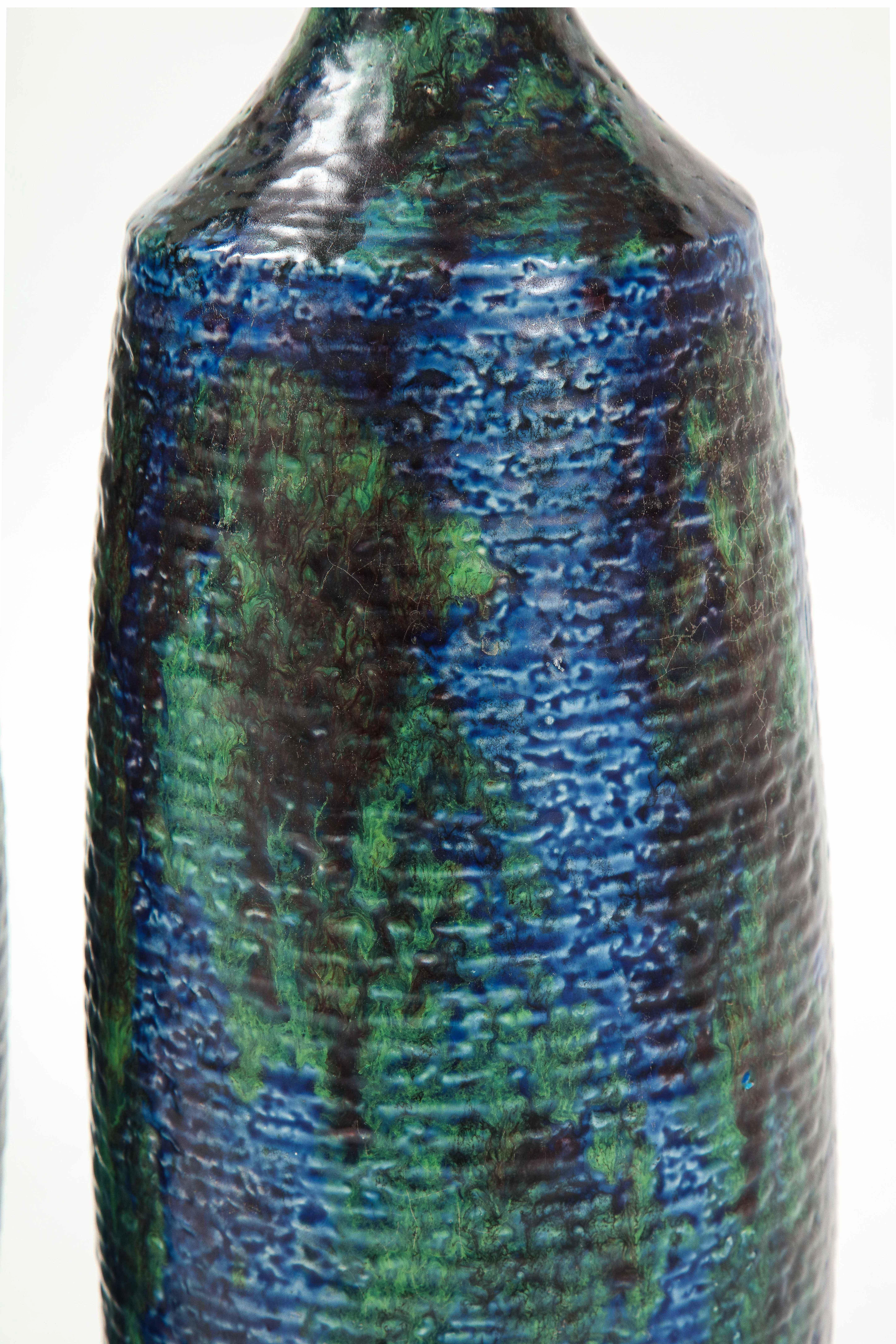 Céramique Lampes Bitossi en céramique bleue, verte et noire en vente