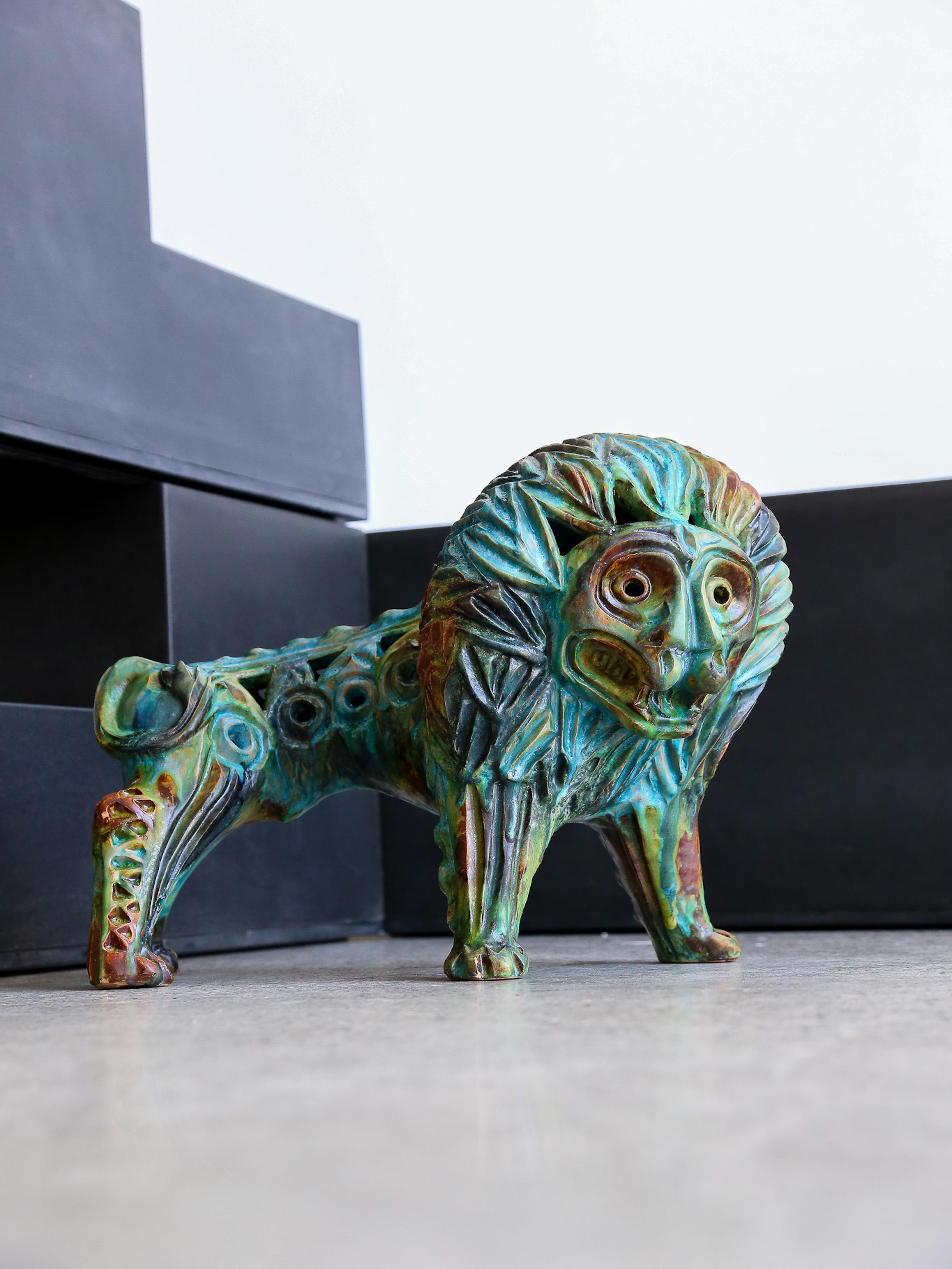 Mid-20th Century Bitossi Blue Lion Glazed Ceramic by Alvino Bagni
