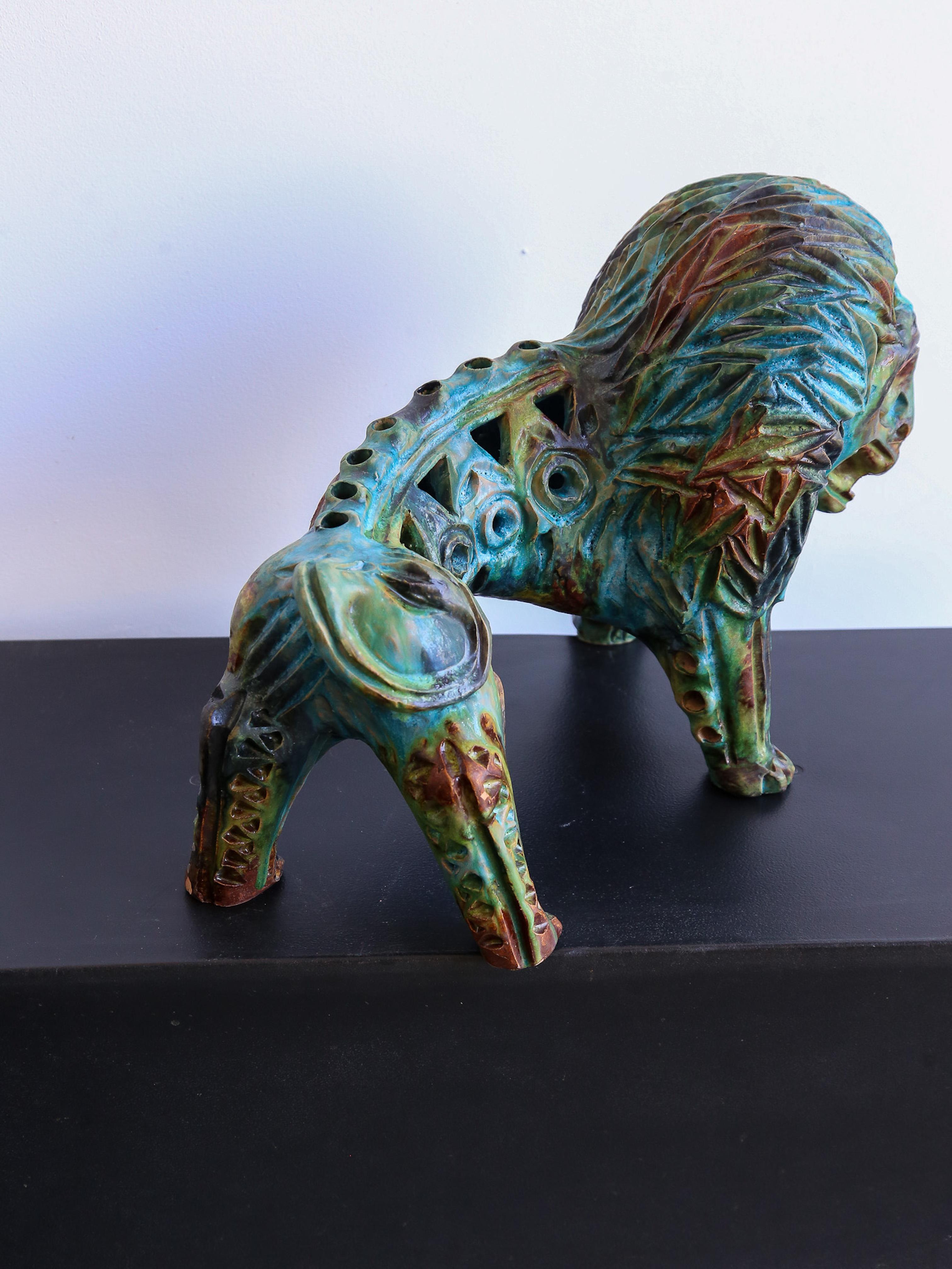 Bitossi Blue Lion Glazed Ceramic by Alvino Bagni 1
