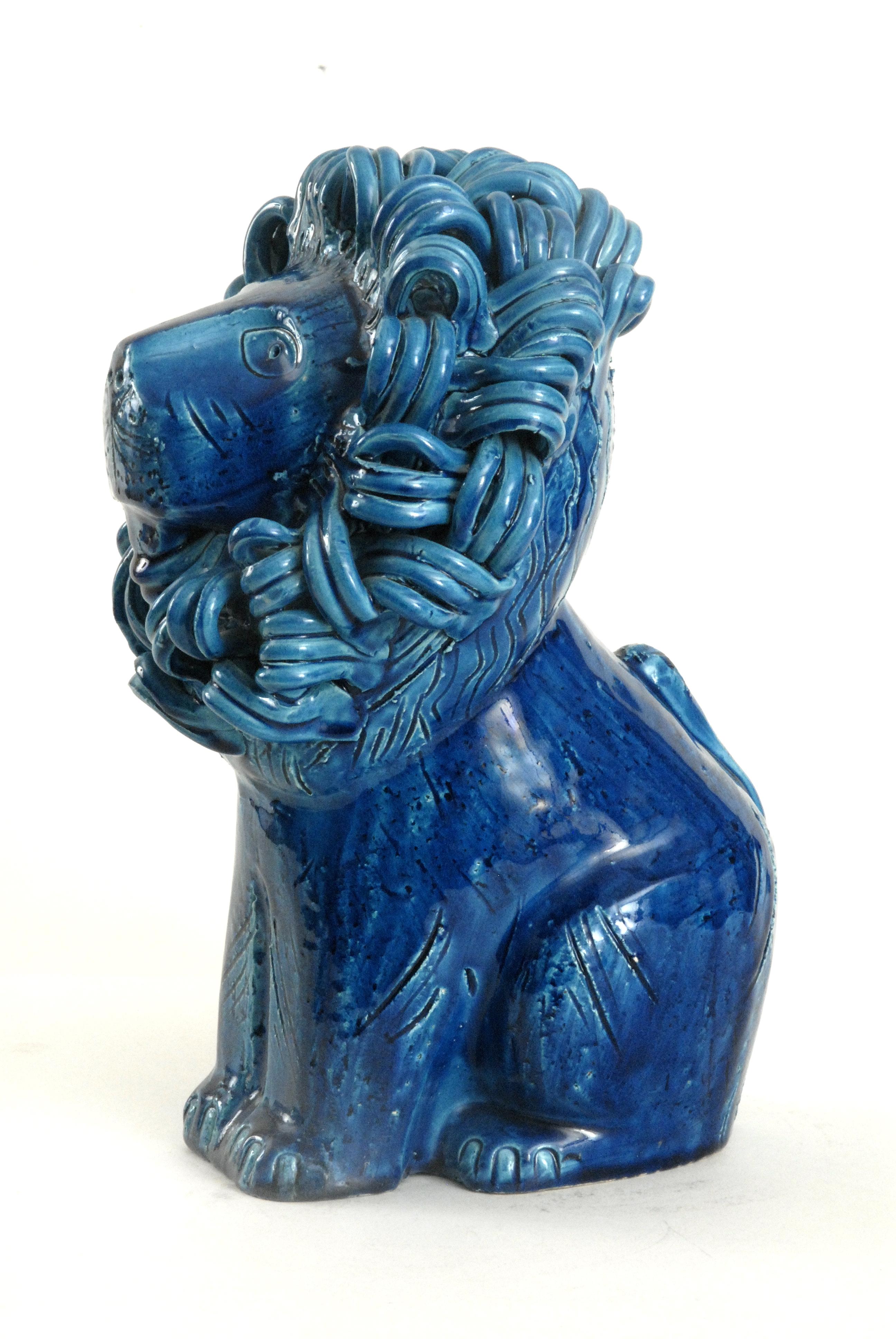 Hand-Crafted Bitossi Blue Sitting Lion Aldo Londi, Italy, circa 1968