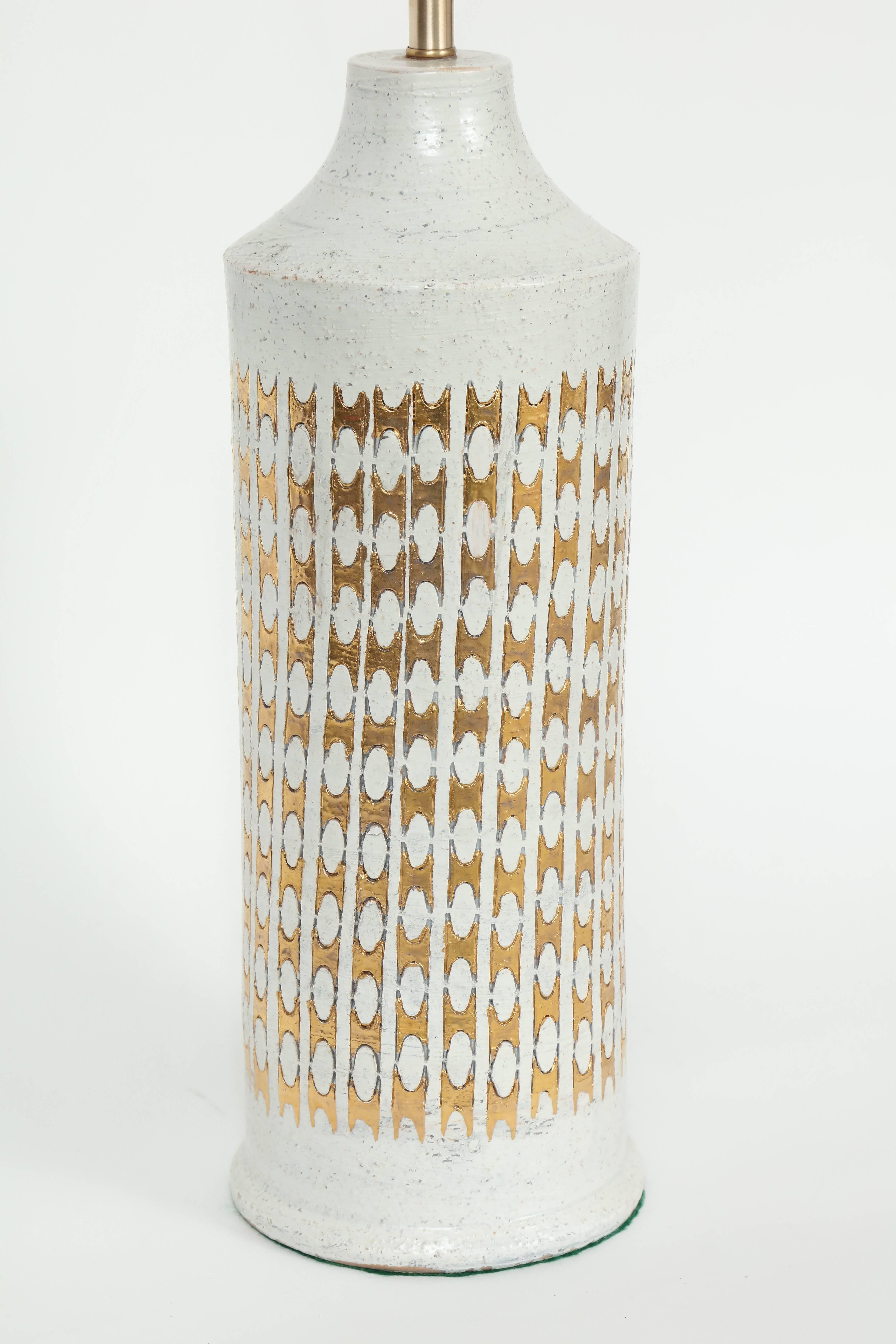 Glazed Bitossi Bone White, 22-Karat Gold Fishnet Lamps