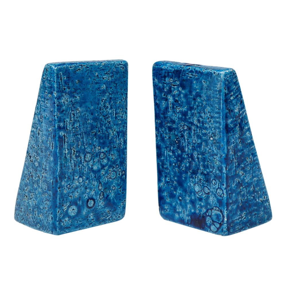 Bitossi Bookends, Ceramic, Blue, Gold, Geometric, Signed In Good Condition In New York, NY