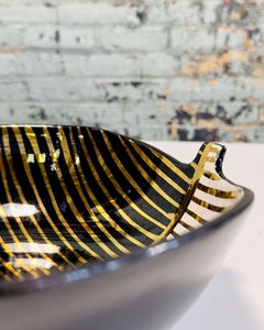 Bitossi Bowl Ceramic Black/White and Gold Leaf, 1960