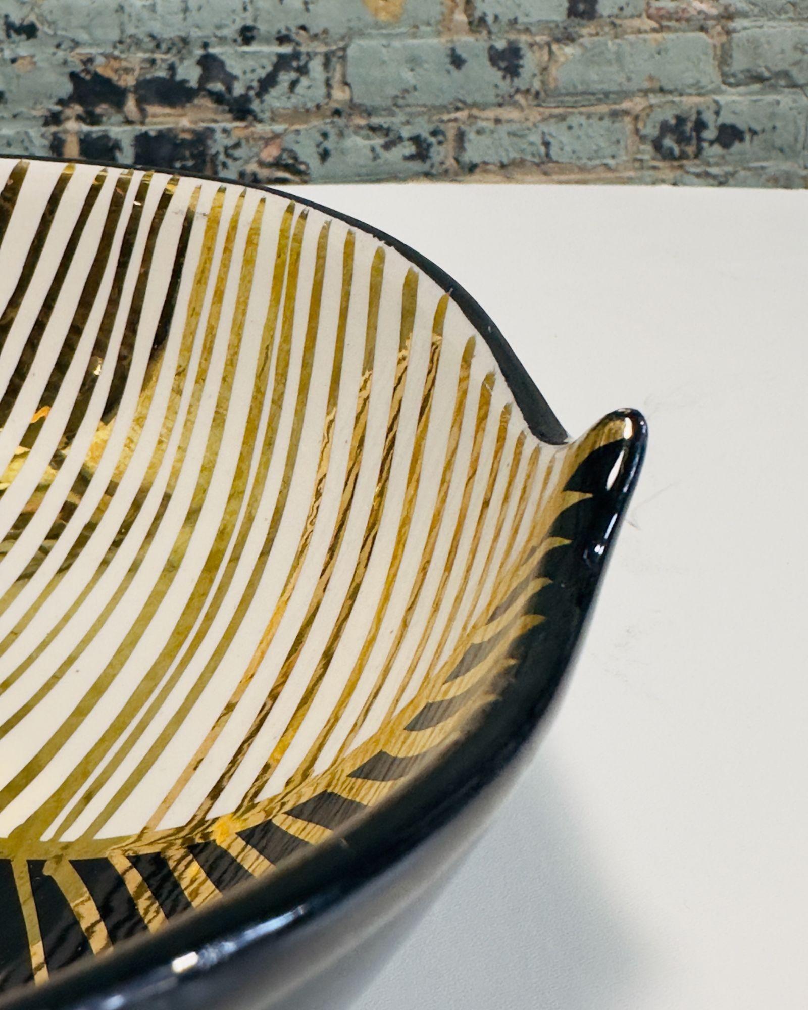 Mid-Century Modern Bitossi Bowl Ceramic Black/White and Gold Leaf, 1960