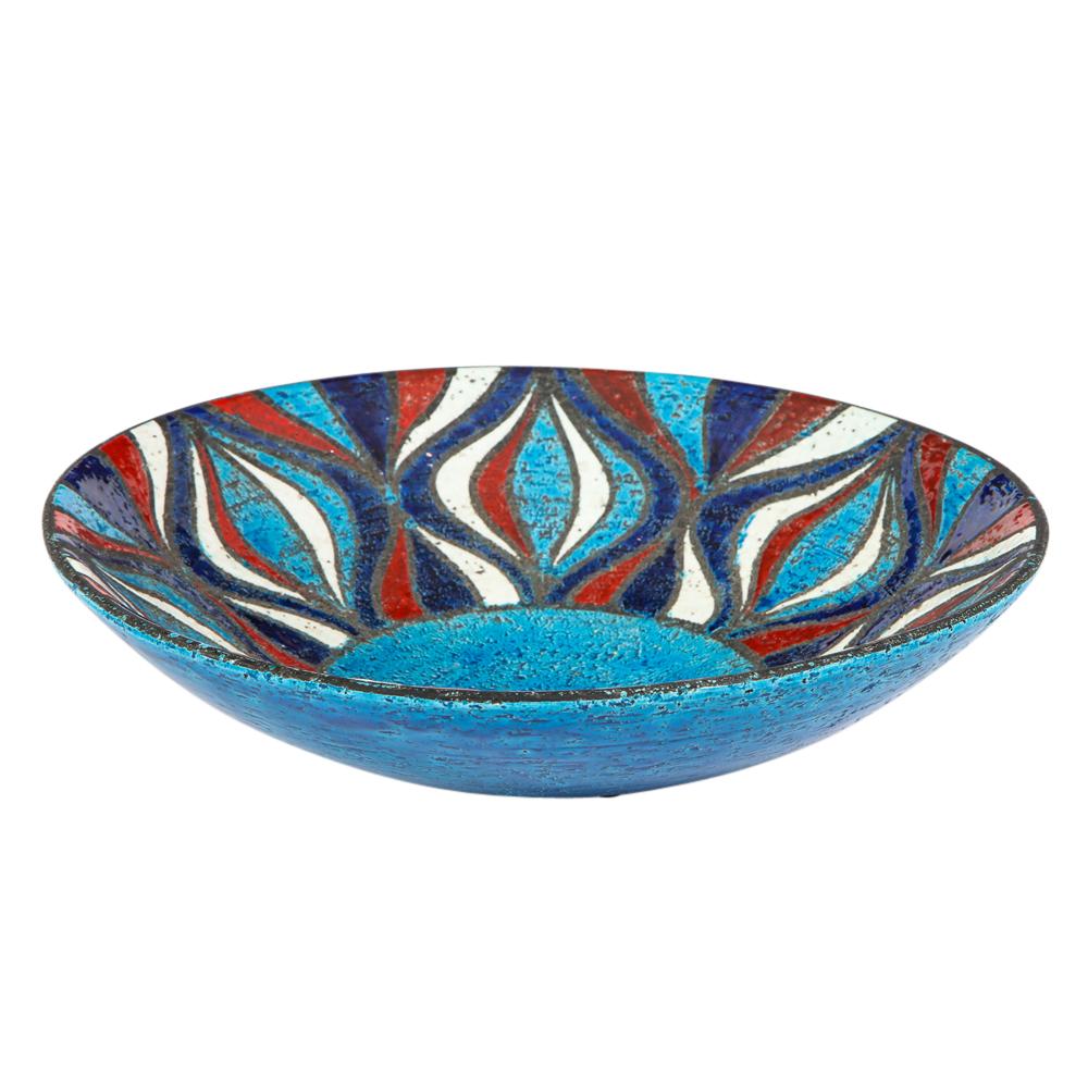 Mid-Century Modern Bitossi for Rosenthal Netter Bowl, Ceramic, Blue Red, White, Onion Pattern For Sale