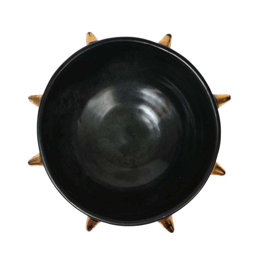 Mid-20th Century Bitossi Bowl, Ceramic, Black with Gold Spikes, Signed For Sale