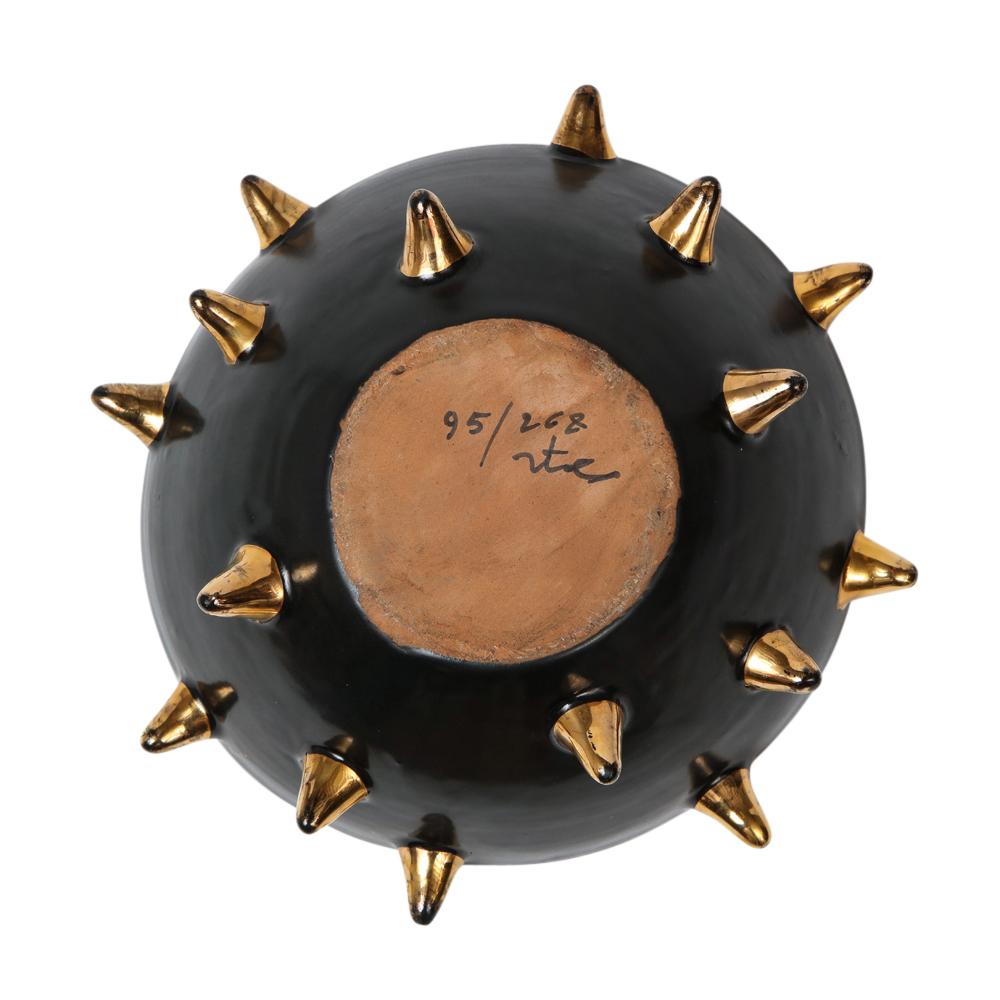 Bitossi Bowl, Ceramic, Black with Gold Spikes, Signed For Sale 1