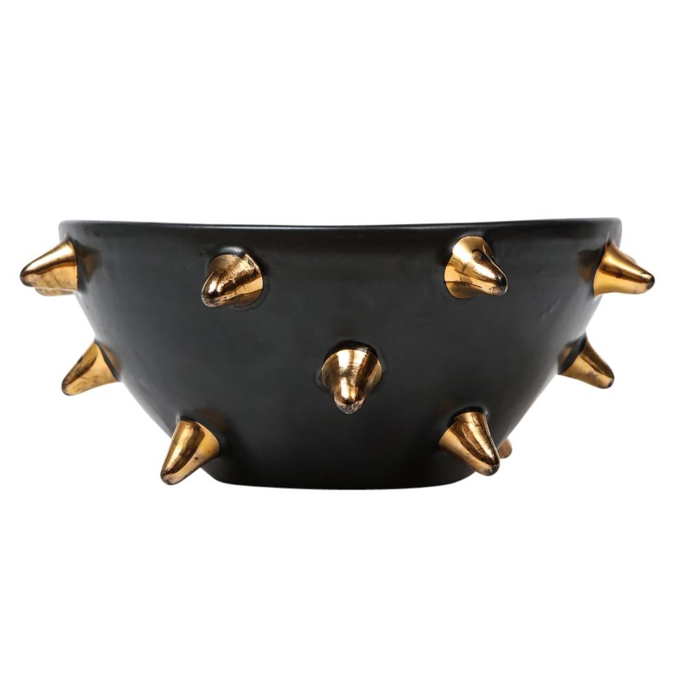Mid-Century moderno Ciotola Bitossi, ceramica, nera con punte d'oro, firmata in vendita