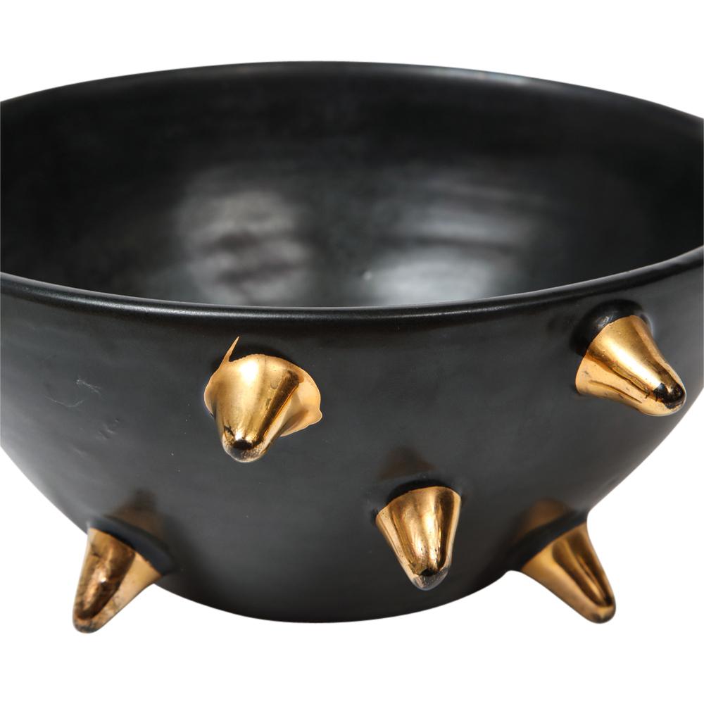 italien Bol Bitossi, céramique, noir avec pointes dorées, signé en vente