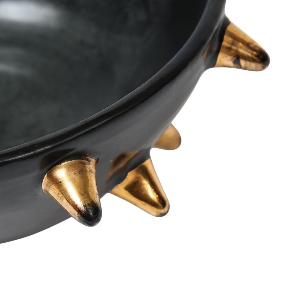 Vernissé Bol Bitossi, céramique, noir avec pointes dorées, signé en vente