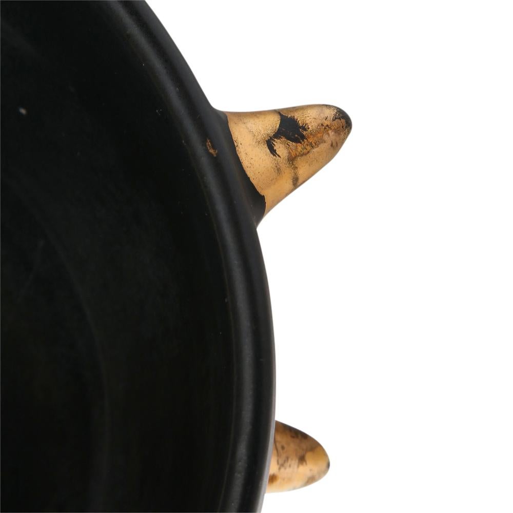 Bitossi-Schale, Keramik, schwarz mit goldenen Spikes, signiert im Angebot 1