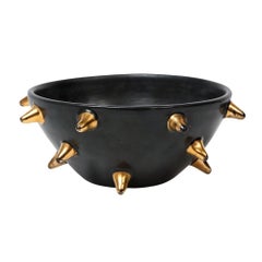 Bitossi Bowl, Ceramic, Black with Gold Spikes, Signed