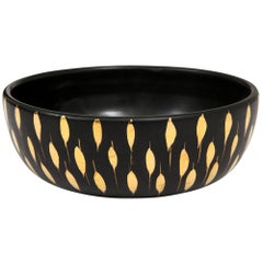 Bitossi Bowl, Ceramic, Matte Black and Gold, Piume, Signed