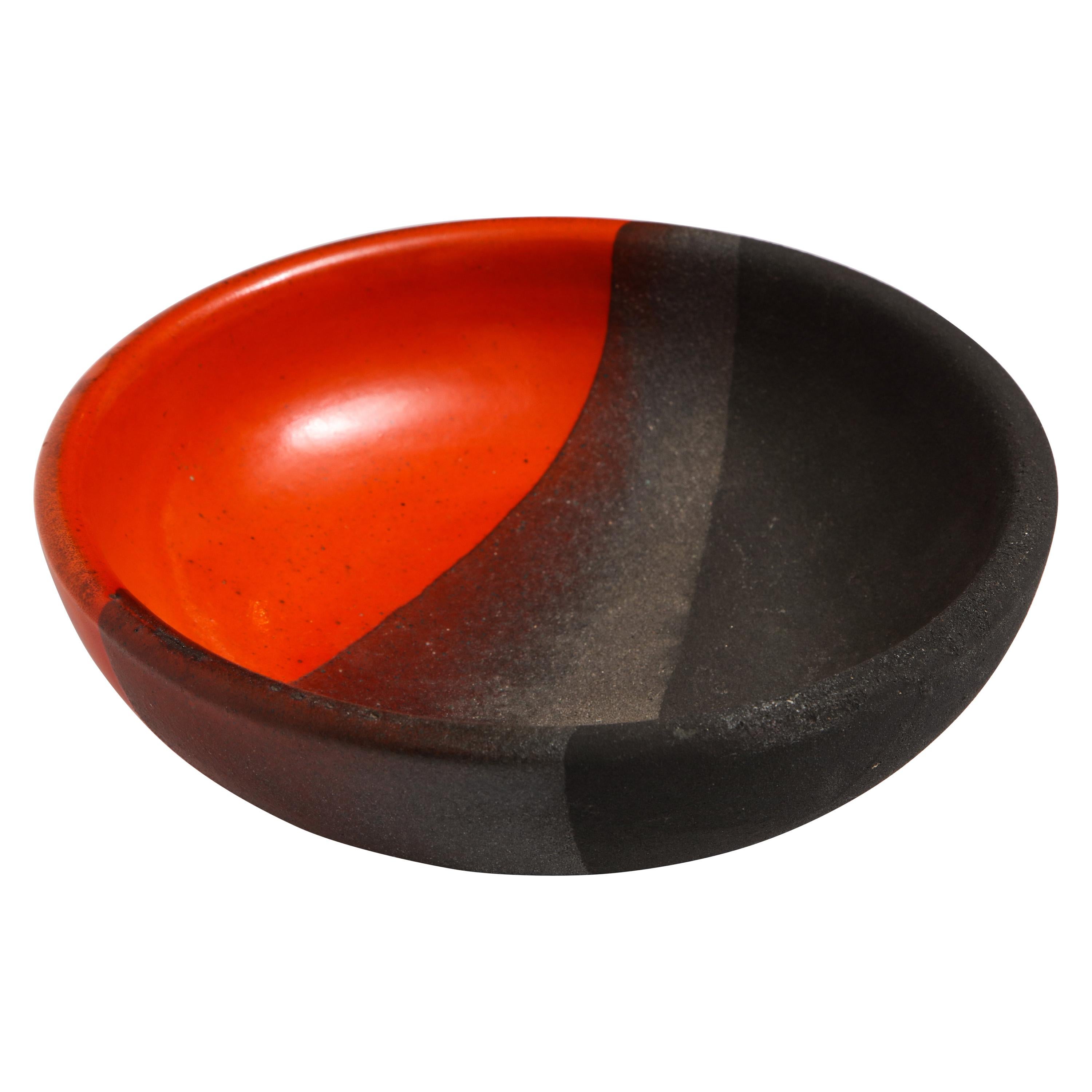 Bitossi Bowl, Ceramic, Orange, Matte Black, Signed