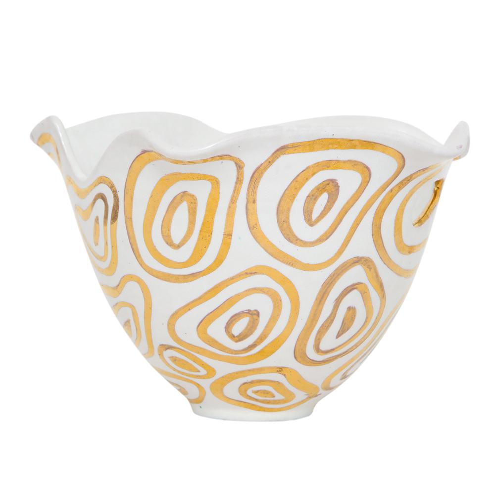Italian Bitossi Bowl, White and Gold, Abstract, Signed For Sale