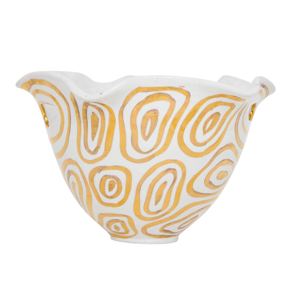 Bitossi Bowl, White and Gold, Abstract, Signed In Good Condition For Sale In New York, NY