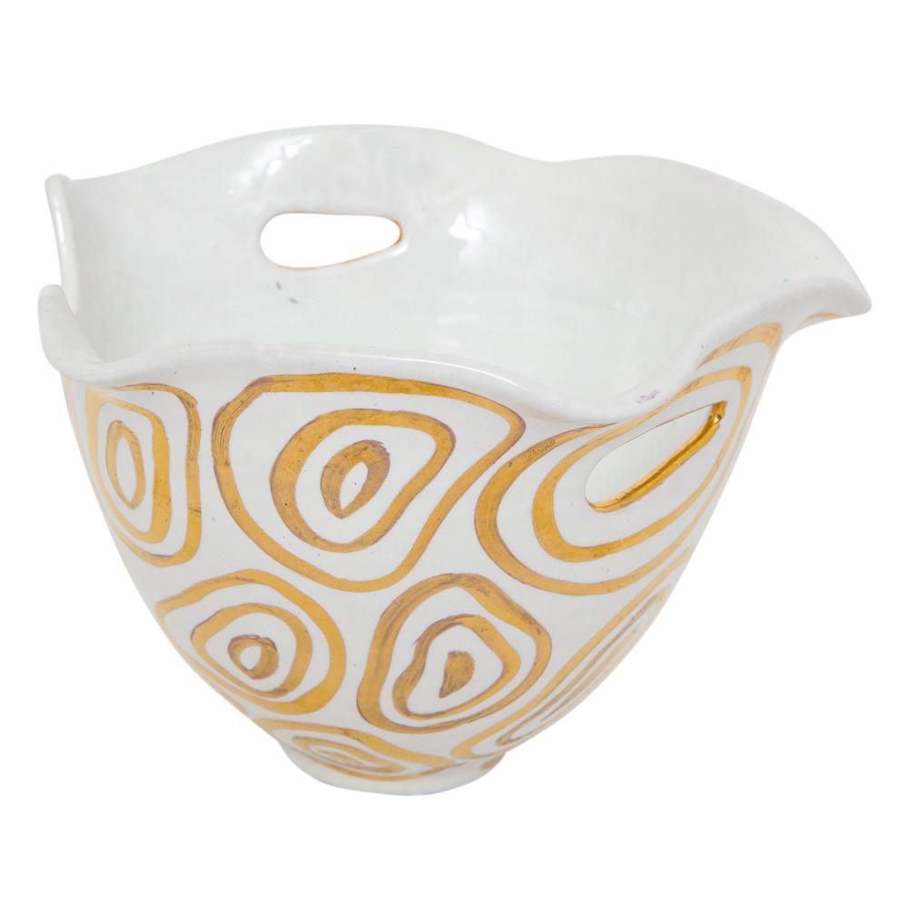 Mid-20th Century Bitossi Bowl, White and Gold, Abstract, Signed For Sale
