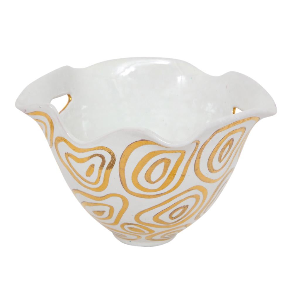 Ceramic Bitossi Bowl, White and Gold, Abstract, Signed For Sale